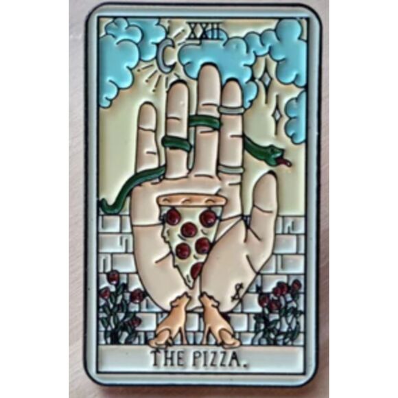 Enamel Pin Tarot The Pizza 22 Oracle Card Brooch - Picture 1 of 3
